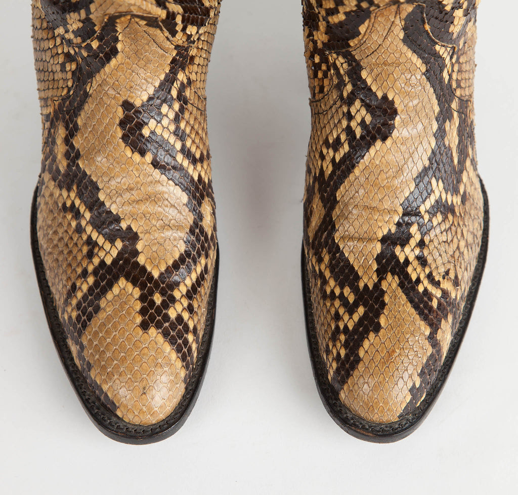 Vintage Larry Mahan Full Python Snakeskin Cowboy Boots - 4.5B